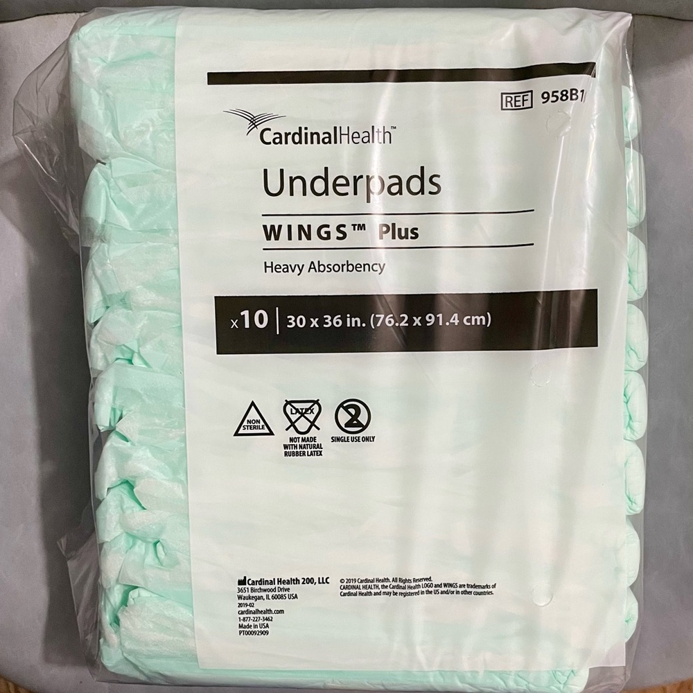 30x36 “ Heavy Absorbency Underpads Wings Plus